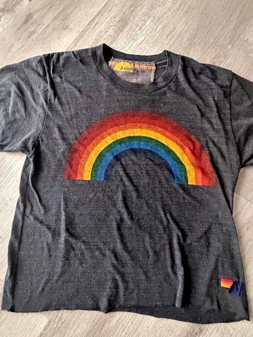 Aviator Nation Rainbow Crop Tee Gray Short Sleeve- size Small